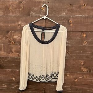 Reiss Sheer Beaded Long Sleeve Top Size 8